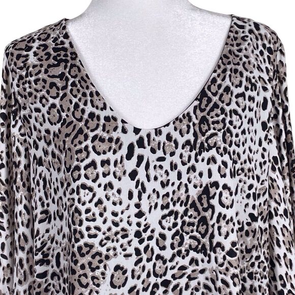 NWT ee:some Women Animal Print Shift Dress Size XL Brown Boho 3/4 Balloon Sleeve - Picture 7 of 14